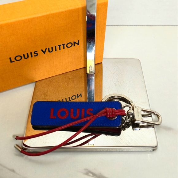 Louis Vuitton Taurillon Logo Tab Bag Charm Key Chain Leather Red Blue with Box - Picture 3 of 10